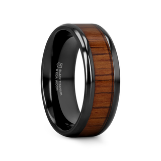 LEIFI Black Titanium Ring with Koa Wood Inlay and Bevels - 8mm