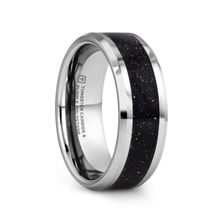 MAKI Men’s Beveled Polished Finish Tungsten Wedding Ring with Purple Goldstone Inlay - 8mm