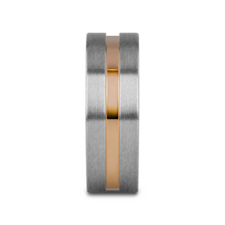 MARS Titanium Flat Brushed Finished Men's Wedding Ring With Rose Gold Plated Groove Center - 8mm
