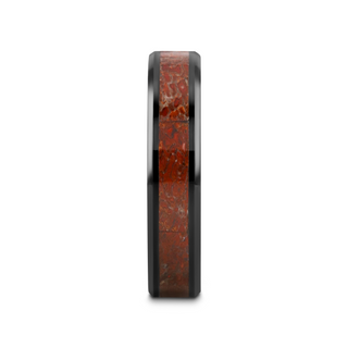 TRIASSIC Red Dinosaur Bone Inlaid Black Ceramic Beveled Edged Ring - 4mm