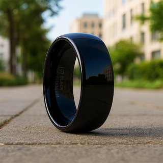 VAREN Black Titanium Polished Finish Men’s Domed Wedding Band - 8mm