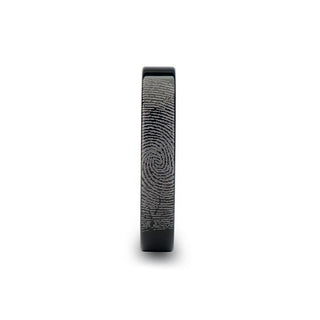 Fingerprint Engraved Flat Pipe Cut Black Tungsten Ring Polished - Morpheus - 4mm - 12mm