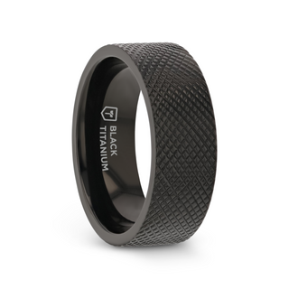 MIDNIGHT Flat Black Titanium Ring with Knurled Finish - 8mm