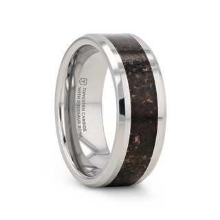 DRACARYS Tungsten Ring Black Dinosaur Inlay with Polished Bevel Edges - 8mm