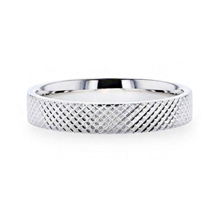 NOBLE Silver Cross-Hatched Finish Flat Style Wedding Band - 4mm & 8mm