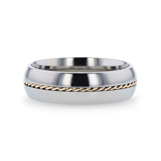 CHRISTIAN Titanium Domed Polished Men 's Wedding Ring With 14k Yellow Gold Braided Inlay - 8mm
