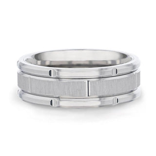 WARRICK Alternating Grooves And Horizontal Etched Finish Titanium Men's Wedding Band with Alternating Grooved Beveled Polished Edges - 8mm