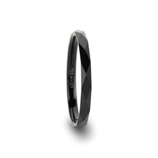 MIAMI Diamond Faceted Black Tungsten Ring for Women - 2mm