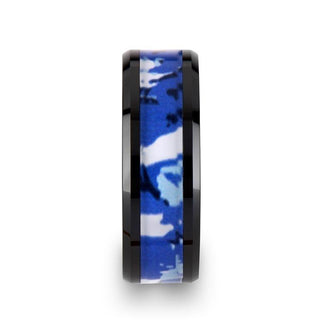 RECOIL Black Ceramic Ring with Blue and White Camouflage Inlay - 8mm