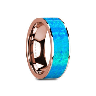 GAGE Flat 14K Rose Gold with Blue Opal Inlay and Polished Edges - 8mm