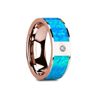 GAIOS Flat 14K Rose Gold with Blue Opal Inlay & White Diamond Setting - 8mm