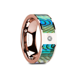 GRETAL Flat 14K Rose Gold with Mother of Pearl Inlay & White Diamond Setting - 8mm