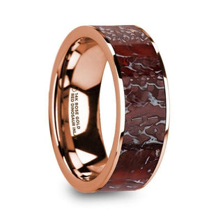 RAPTOR Flat 14K Rose Gold with Red Dinosaur Bone Inlay - 8mm