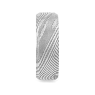 GHOST Grey Damascus Steel Brushed Beveled Men’s Wedding Band with Repeating Artisan Pattern - 6mm & 8mm