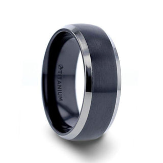NOLAN Brushed Domed Black Titanium Wedding Band with Polished Beveled Edges - 8mm