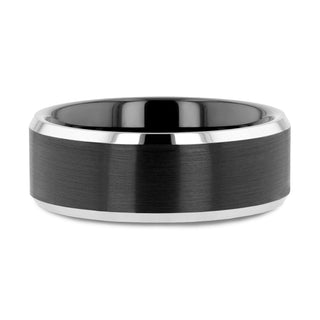ARDEN Beveled Edged Tungsten Ring with Brushed Finish Black Ceramic Center - 6mm or 8mm