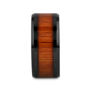 ACACIA Koa Wood Inlaid Black Ceramic Ring with Bevels - 4mm - 12mm
