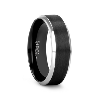 ATNOS Brushed Black Center Polished Beveled Edges Men’s Titanium Wedding Ring - 6mm & 8mm
