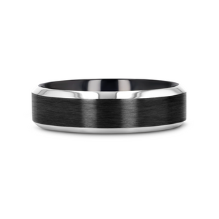 ATNOS Brushed Black Center Polished Beveled Edges Men’s Titanium Wedding Ring - 6mm & 8mm