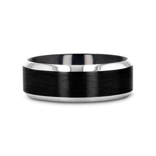 ATNOS Brushed Black Center Polished Beveled Edges Men’s Titanium Wedding Ring - 6mm & 8mm
