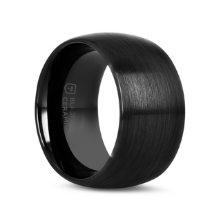 ATTOR Domed Brush Finished Black Ceramic Wedding Band - 12mm