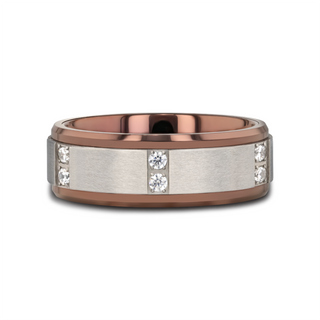 BEOWULF Raised Center Brushed Espresso Tungsten Carbide Wedding Band with Channel-Set Diamonds - 8mm