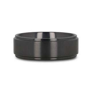 BABYLON Flat Black Titanium Ring with Brushed Raised Center & Polished Edges - 8mm