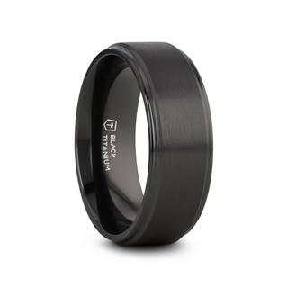 BABYLON Flat Black Titanium Ring with Brushed Raised Center & Polished Edges - 8mm