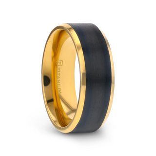 BEAUMONT Gold Plated Titanium Polished Beveled Ring with Brushed Black Center - 8mm