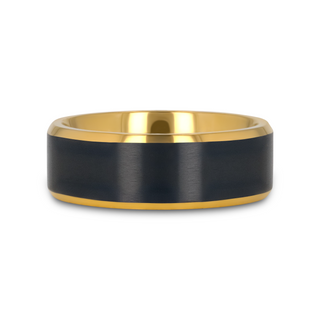 BEAUMONT Gold Plated Titanium Polished Beveled Ring with Brushed Black Center - 8mm