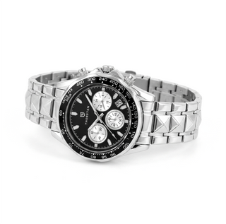 COUNT Black Triple Sub-dial with Silver Band Watch