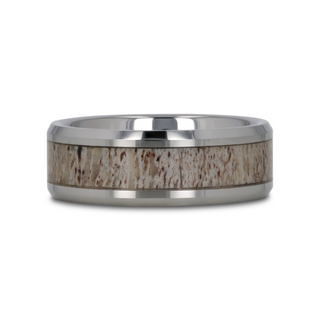 BUCK Polished Beveled Tungsten Carbide Men's Wedding Band with Ombre Deer Antler Inlay - 6mm & 8mm