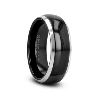 CARRERA Domed Black Ceramic and Tungsten Wedding Band - 6mm - 10mm