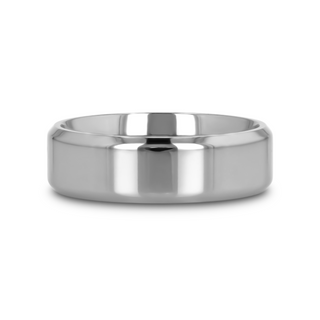 CORONAL Men’s Polished Finish Beveled Edges Titanium Wedding Ring with Raised Center - 6mm & 8mm
