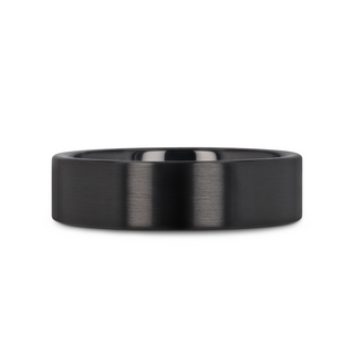 DRAKON Flat Pipe Cut Brush Finished Black Ceramic Wedding Band - 2mm - 12mm