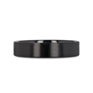 DRAKON Flat Pipe Cut Brush Finished Black Ceramic Wedding Band - 2mm - 12mm