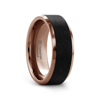 FERROS Espresso Plated Tungsten Polished Beveled Ring with Brushed Black Center - 8mm
