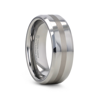 HALSTEN Platinum Inlaid Beveled Tungsten Carbide Wedding Ring - 6mm & 8mm