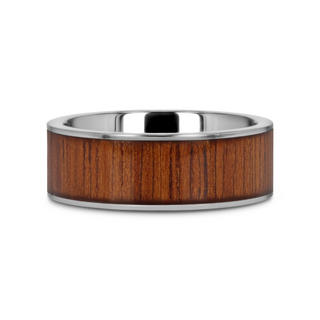 KALANI Flat Tungsten Carbide Wedding Band with Rare Koa Wood Inlay and Polished Edges - 6mm - 10mm