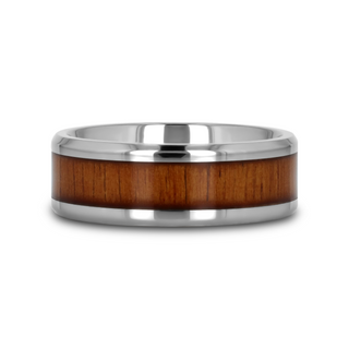 KOAN Titanium Polished Finish Koa Wood Inlaid Men’s Wedding Ring with Beveled Edges - 6mm & 8mm