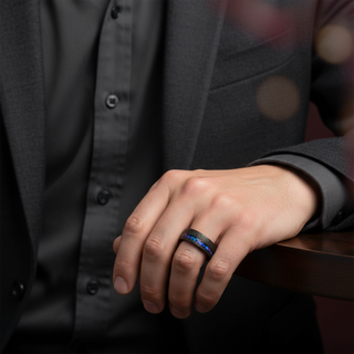 MIRAGE Sandblasted Black Tungsten Ring with Crushed Alexandrite and Dark Blue & Purple Crushed Goldstone - 8mm
