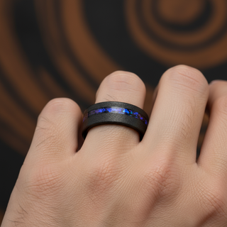 MIRAGE Sandblasted Black Tungsten Ring with Crushed Alexandrite and Dark Blue & Purple Crushed Goldstone - 8mm