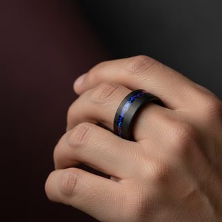 MIRAGE Sandblasted Black Tungsten Ring with Crushed Alexandrite and Dark Blue & Purple Crushed Goldstone - 8mm