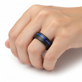 MIRAGE Sandblasted Black Tungsten Ring with Crushed Alexandrite and Dark Blue & Purple Crushed Goldstone - 8mm