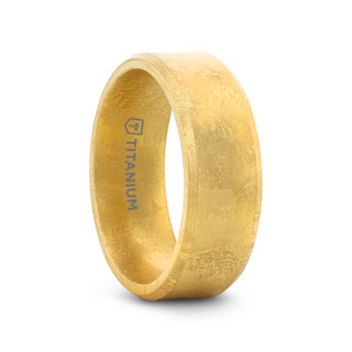 MUSE Flat Gold Plated Titanium Ring with Beveled Edges and Meteorite Pattern - 8mm
