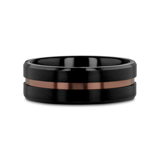 NEVAN Flat Brushed Black Tungsten Men’s Wedding Band with Espresso Groove Center - 8mm