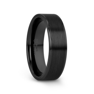 OCTAVIUS Flat Black Ceramic Ring with Brushed Center & Polished Edges - 4mm - 12mm