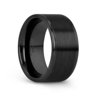 OCTAVIUS Flat Black Ceramic Ring with Brushed Center & Polished Edges - 4mm - 12mm