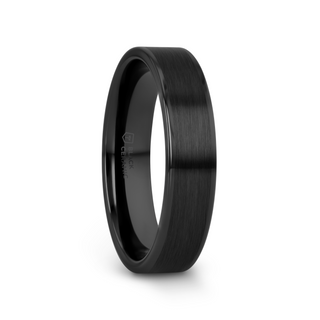 OCTAVIUS Flat Black Ceramic Ring with Brushed Center & Polished Edges - 4mm - 12mm
