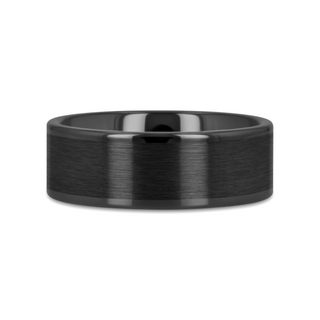OCTAVIUS Flat Black Ceramic Ring with Brushed Center & Polished Edges - 4mm - 12mm